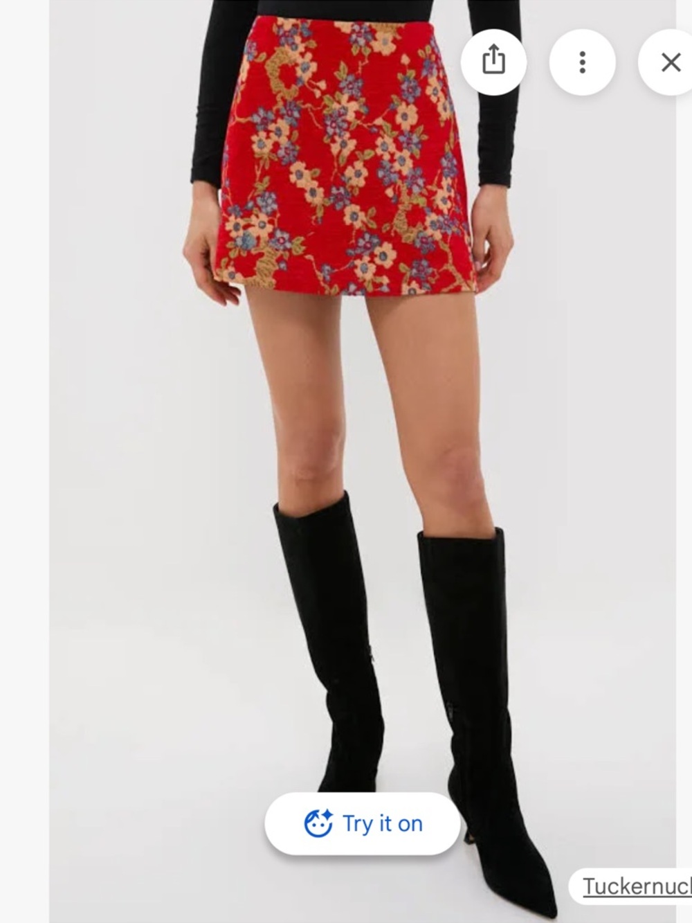 Tuckernuck Red Floral Meg Mini Skirt with Blue and Cream Flowers